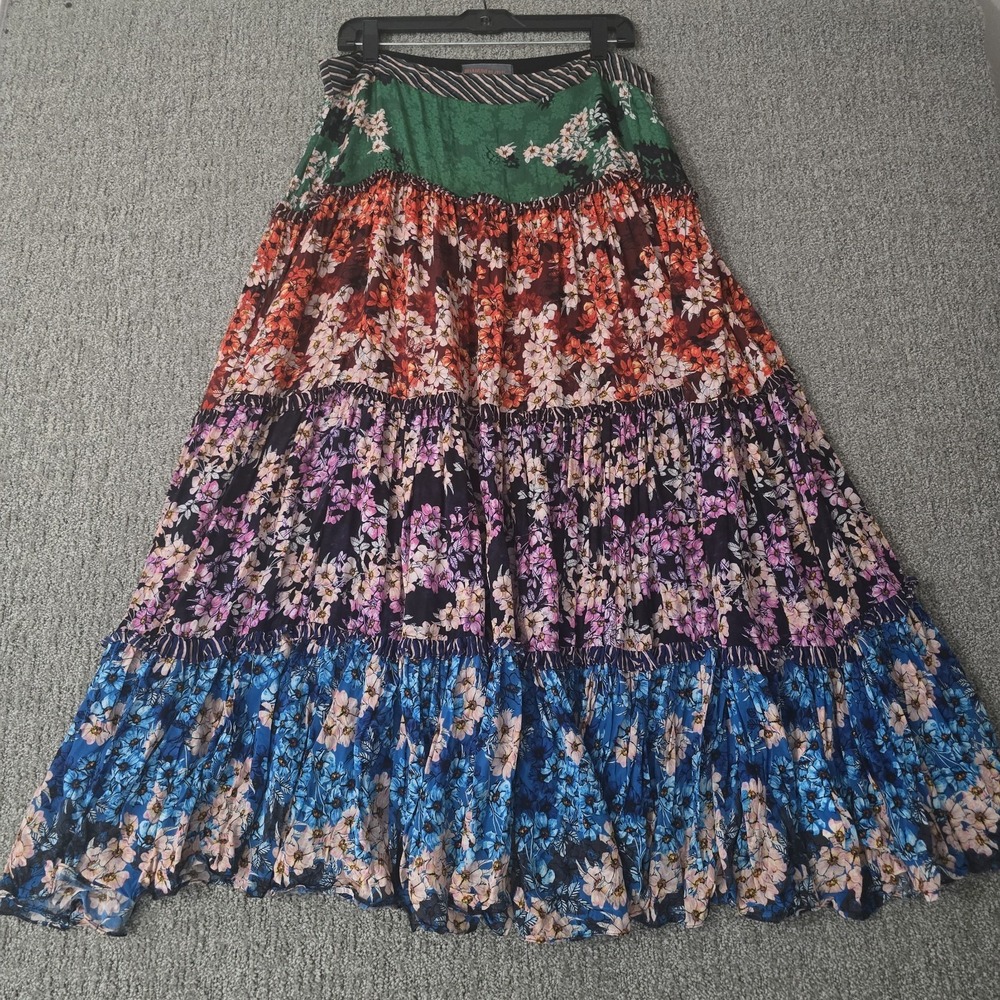Bhanuni by Jyoti Floral Patchwork Tiered Maxi Skirt Boho Size 14 Viscose Anthro
